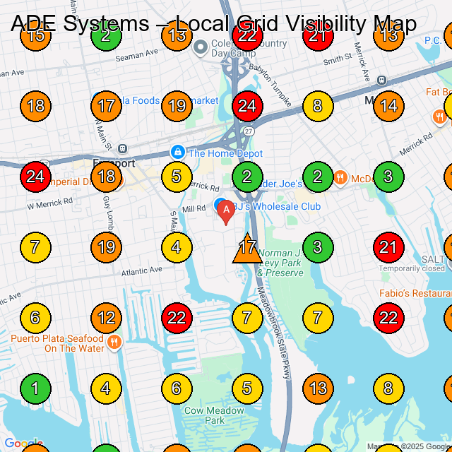 ADE Systems General Contractor GeoGrid ranking map for Freeport NY